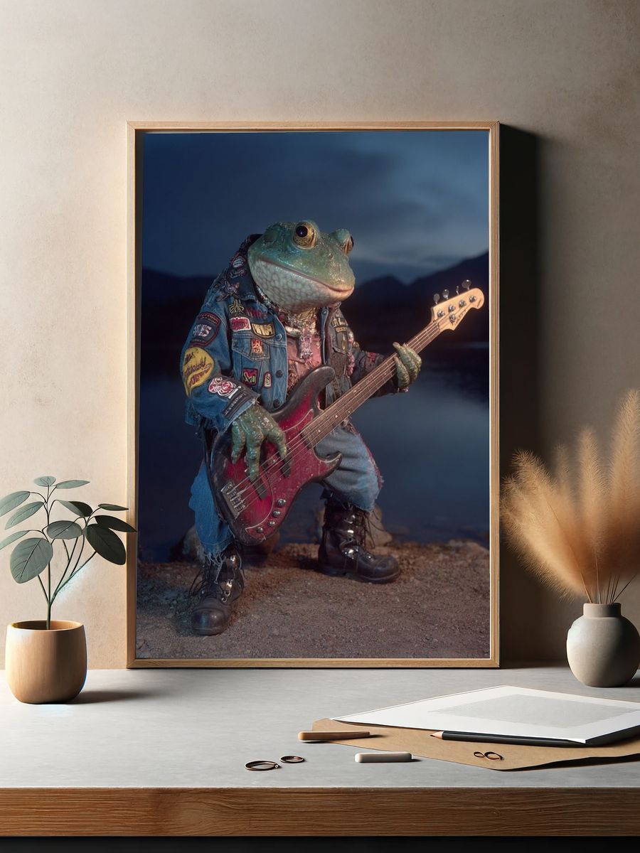 Rockstar Frog Playing Bass — Funny Print. — room view 2