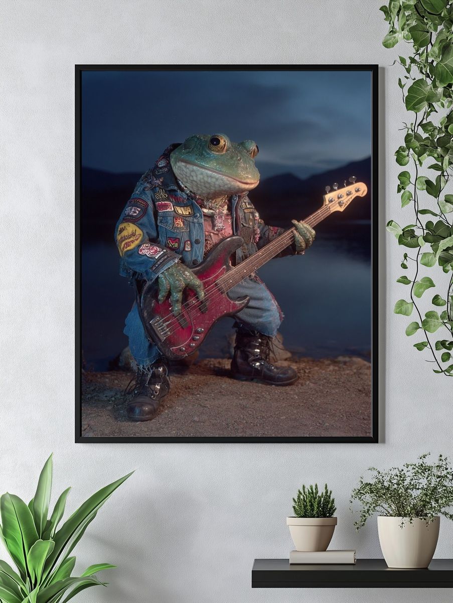 Rockstar Frog Playing Bass — Funny Print. — room view 4