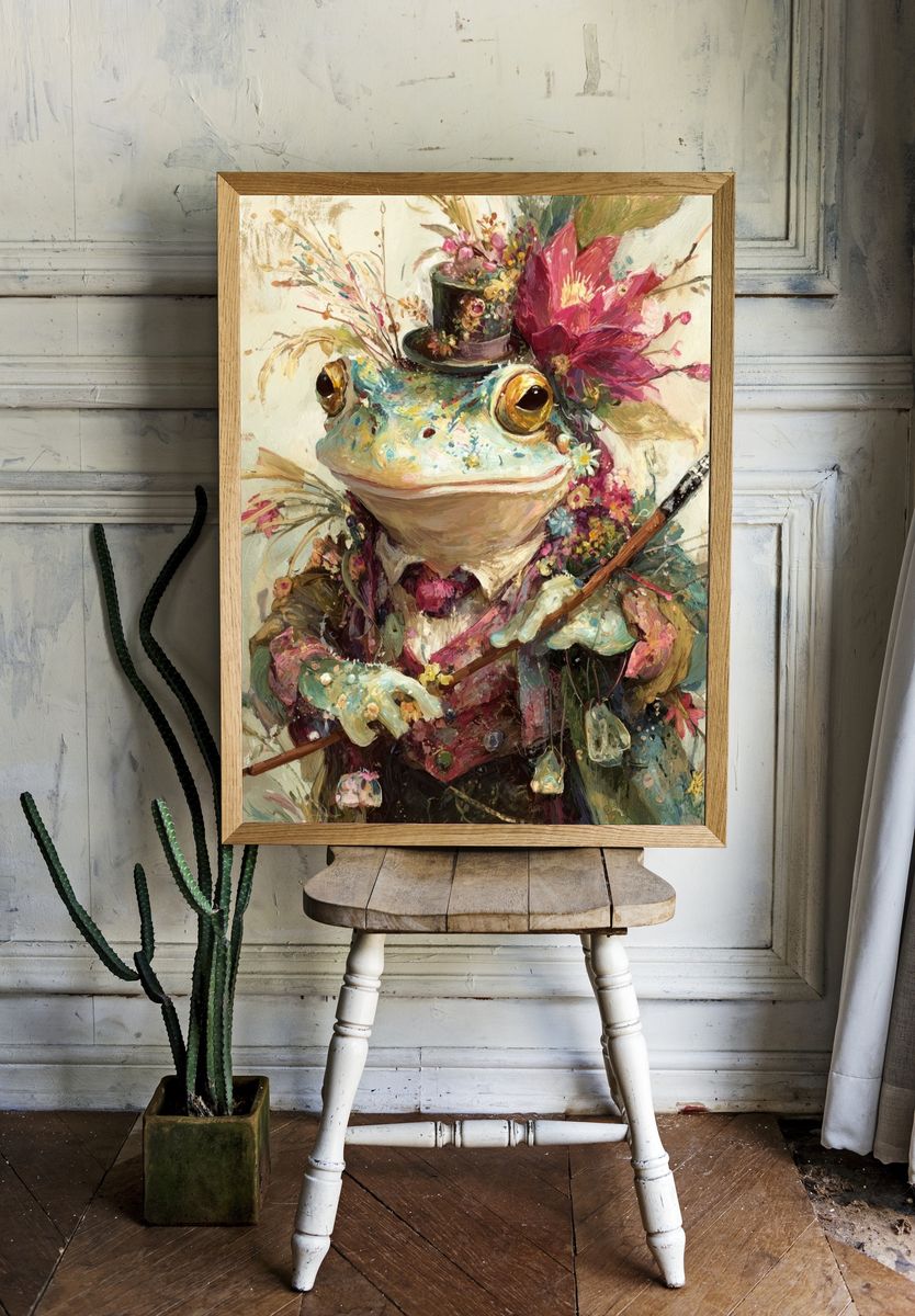 Frog in Top Hat Illustration Poster. — room view 1