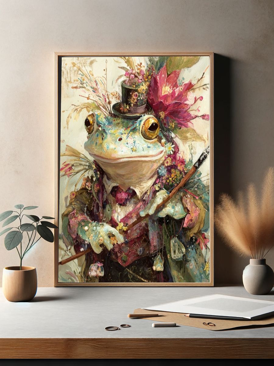 Frog in Top Hat Illustration Poster. — room view 2