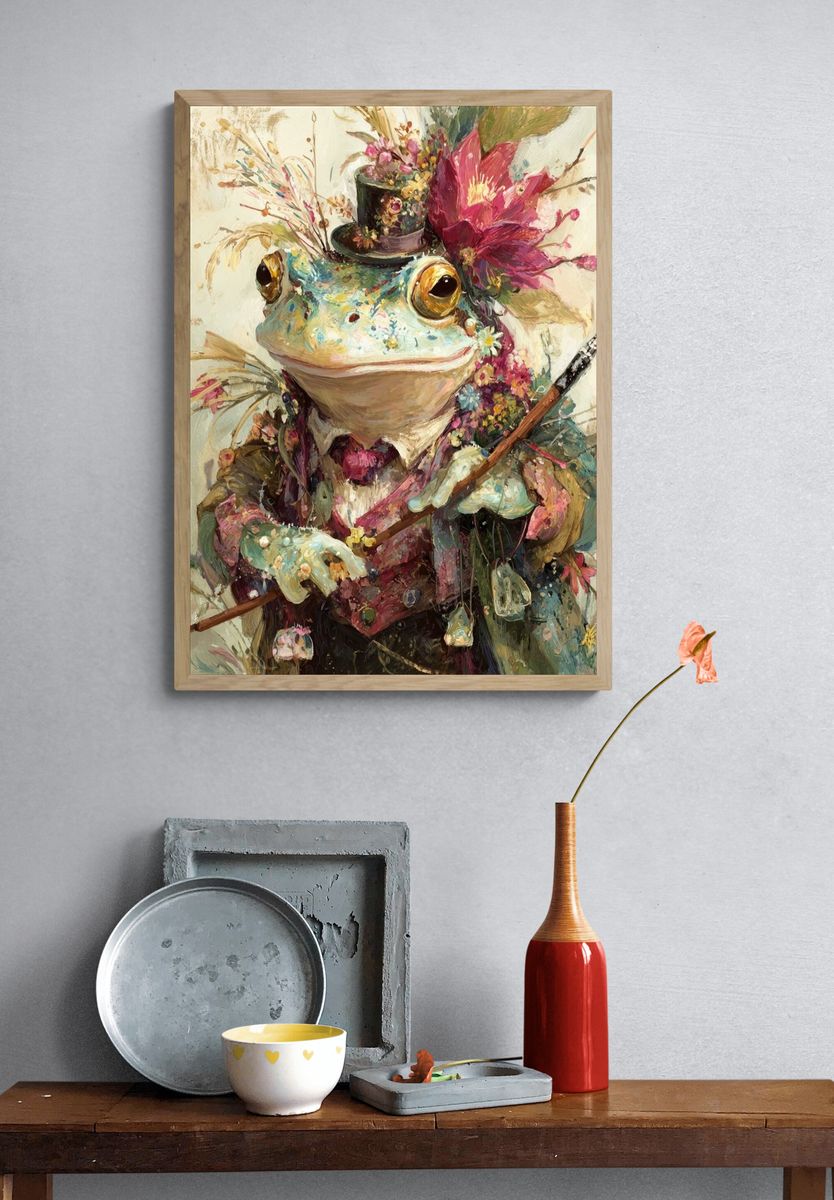 Frog in Top Hat Illustration Poster. — room view 3
