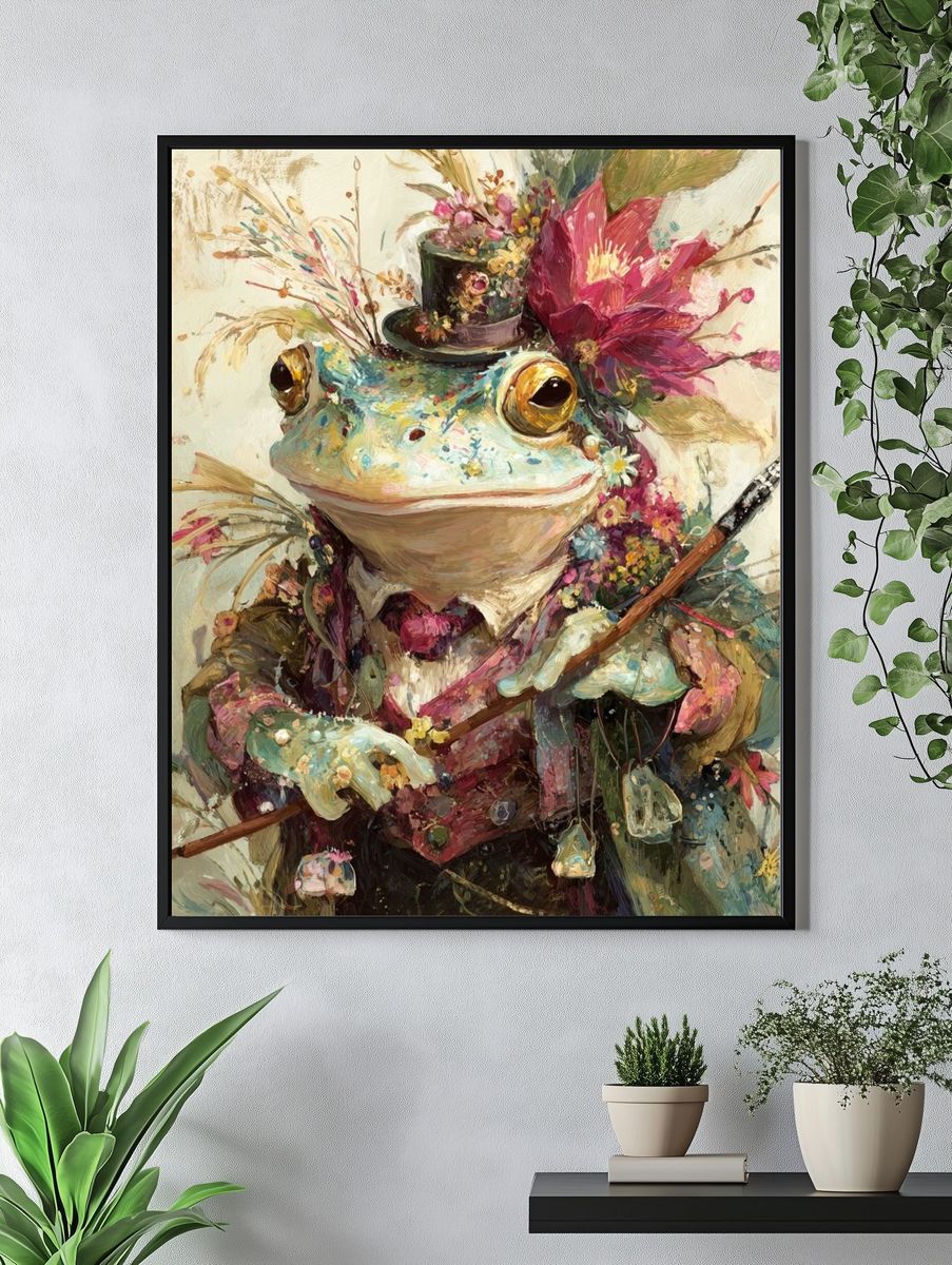 Frog in Top Hat Illustration Poster. — room view 4