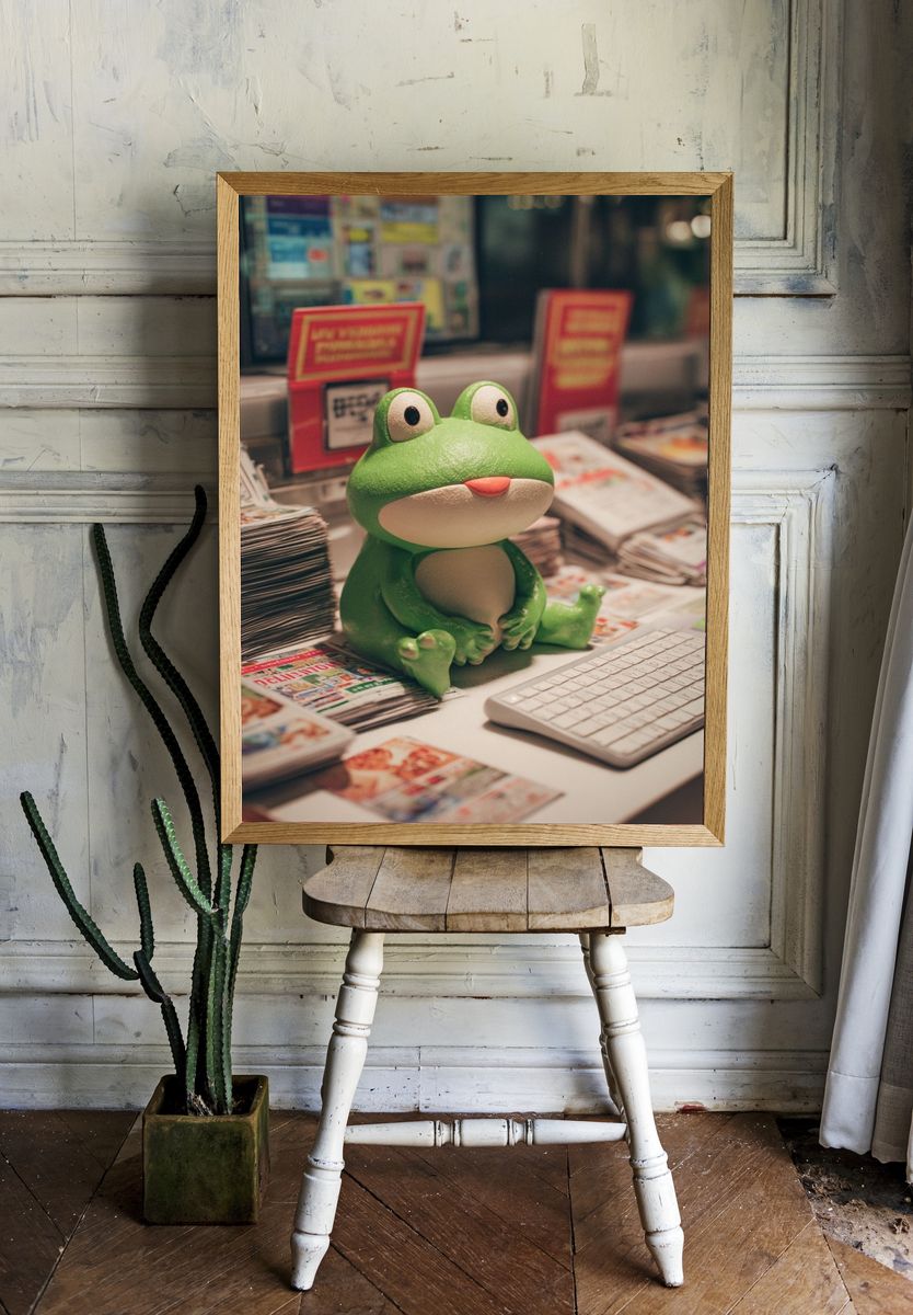 Cute Frog Figurine Photography Poster. — room view 1