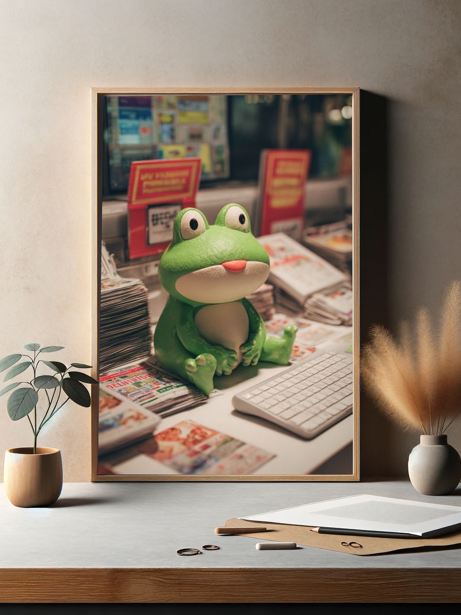 Cute Frog Figurine Photography Poster. — room view 2