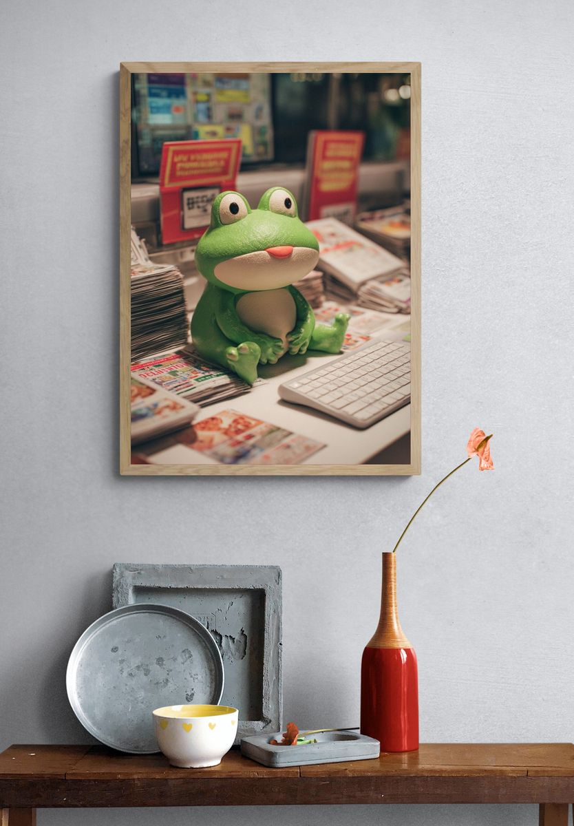 Cute Frog Figurine Photography Poster. — room view 3