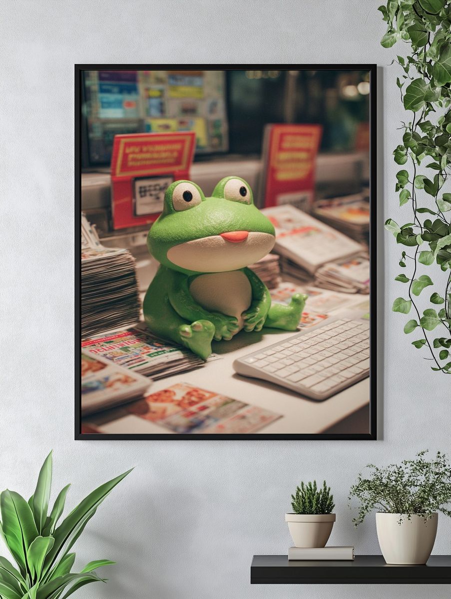 Cute Frog Figurine Photography Poster. — room view 4
