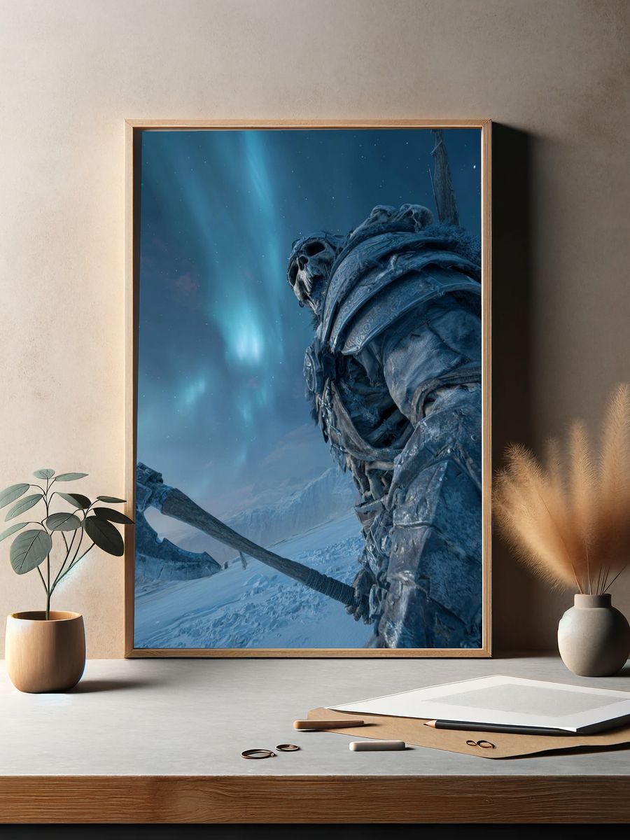 Frost Giant Under Northern Lights Poster. — room view 2