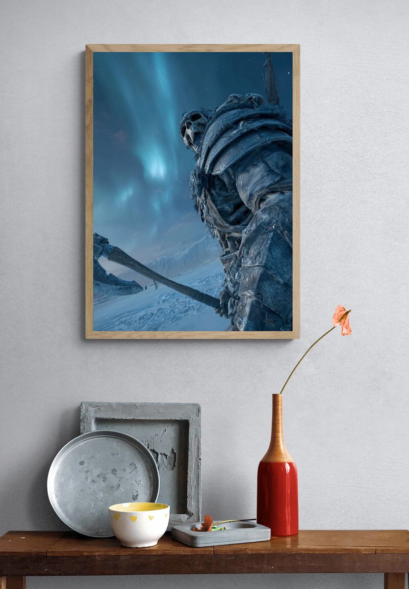 Frost Giant Under Northern Lights Poster. — room view 3