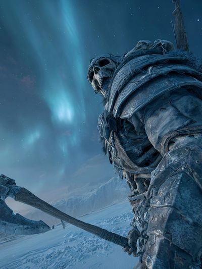 Frost Giant Under Northern Lights Poster. poster print