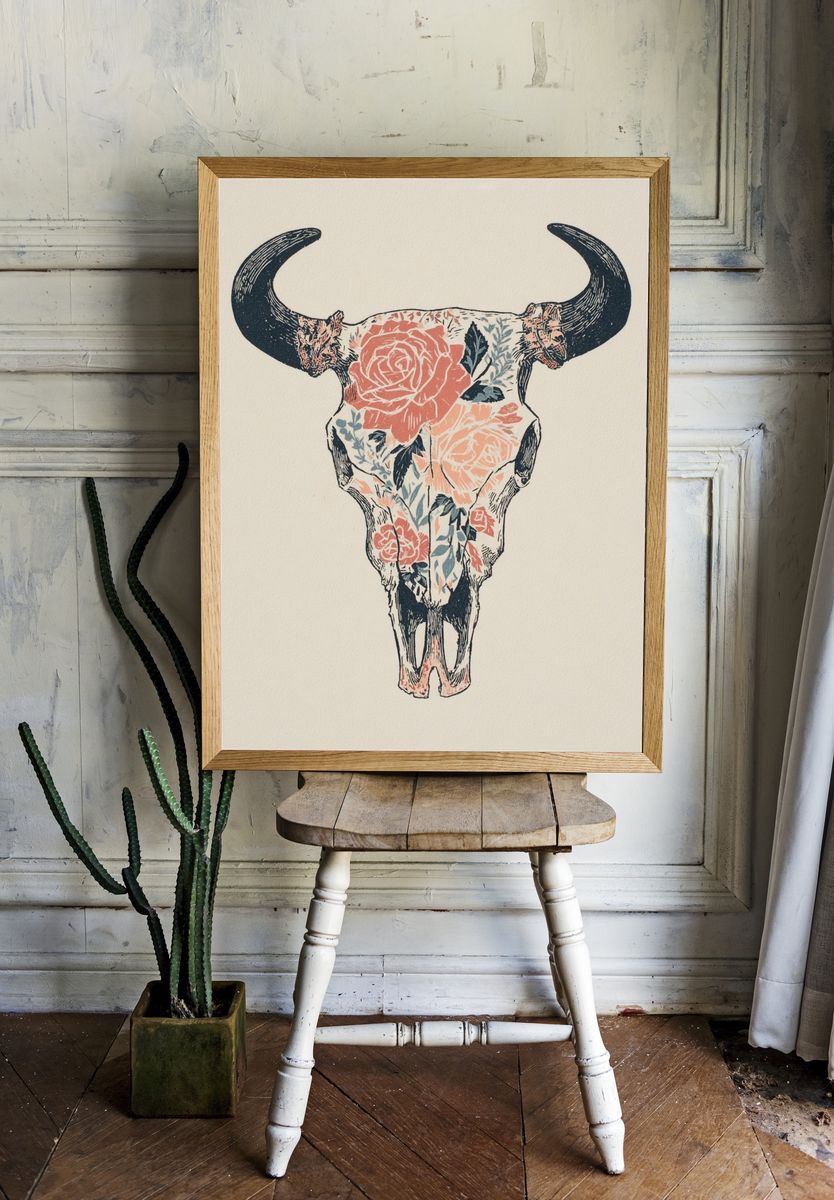 Floral Skull Art Print. — room view 1