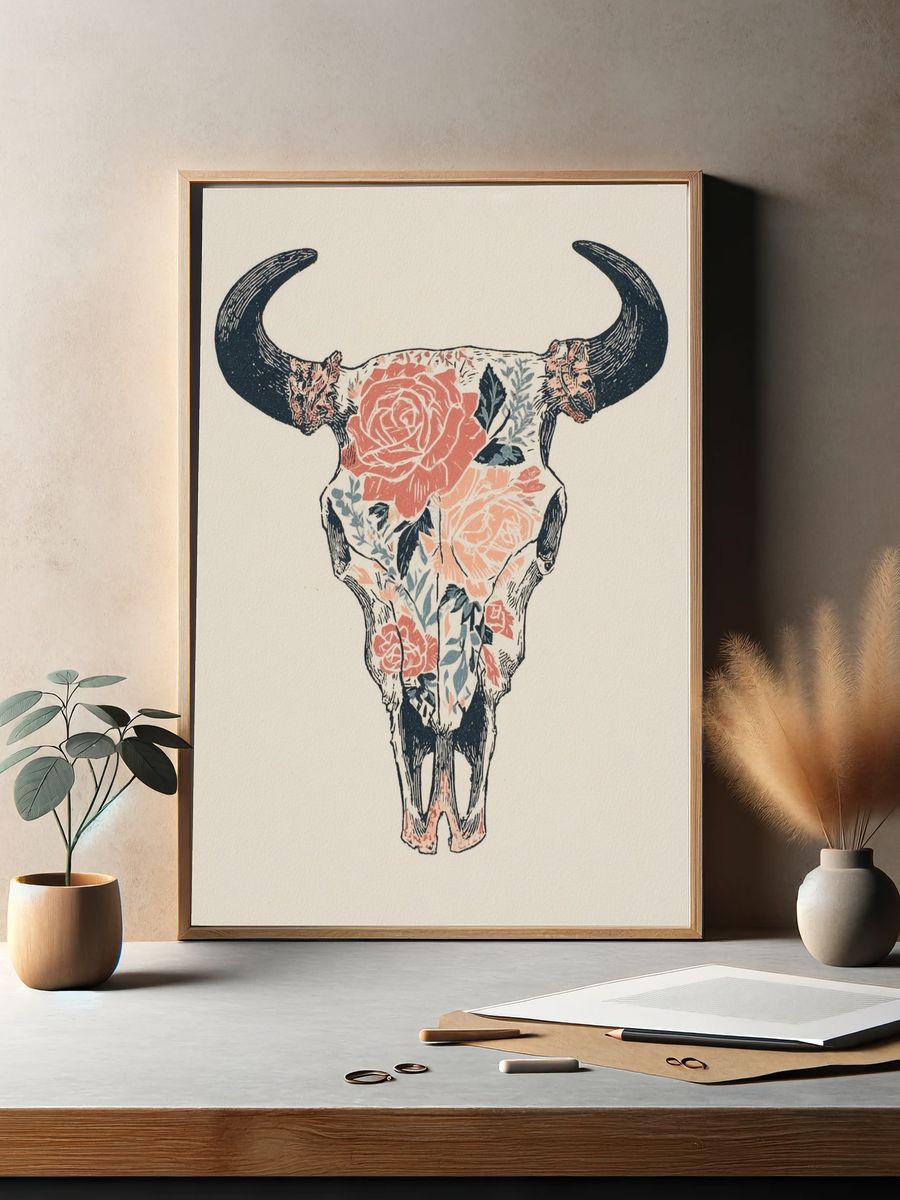 Floral Skull Art Print. — room view 2