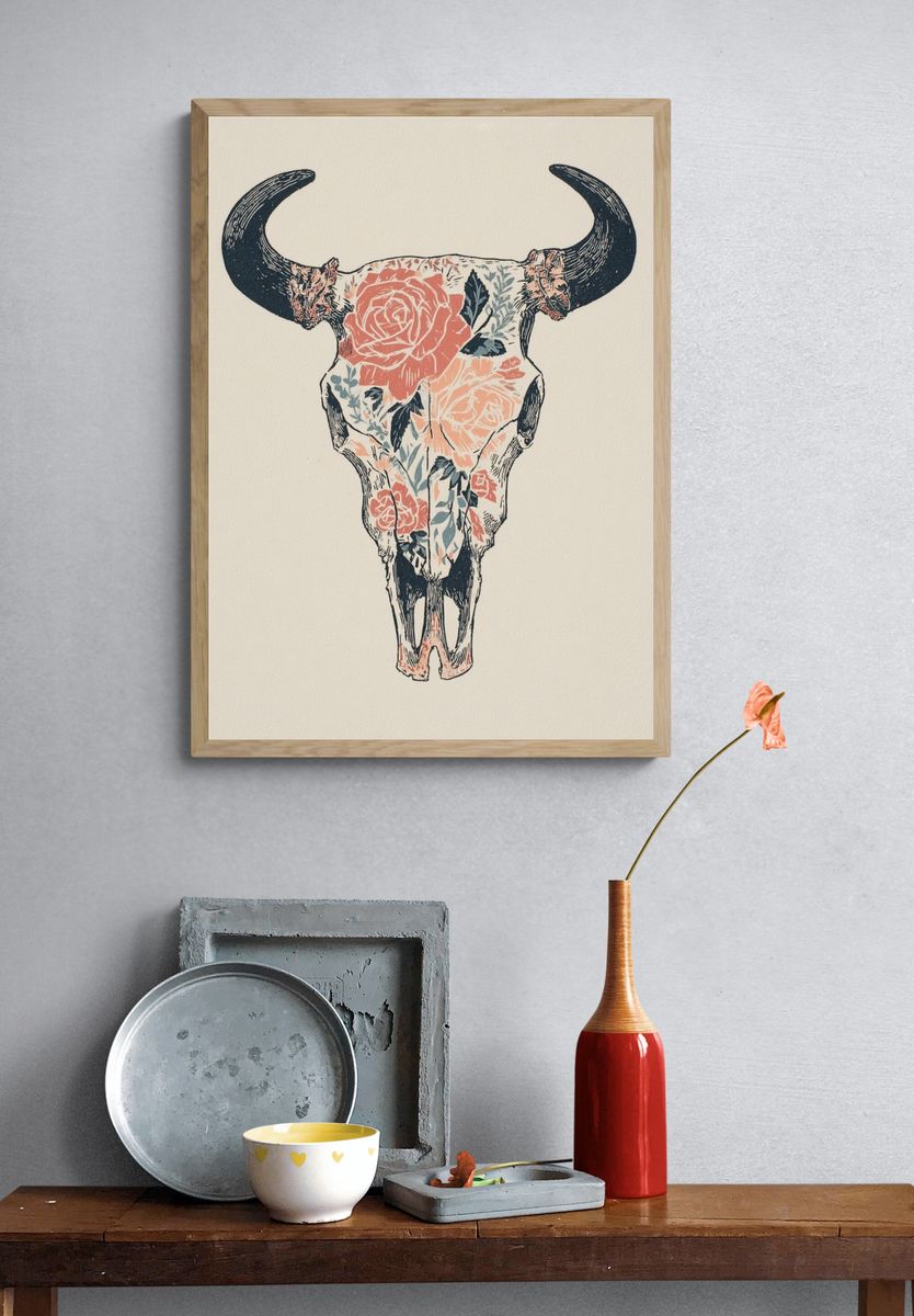 Floral Skull Art Print. — room view 3
