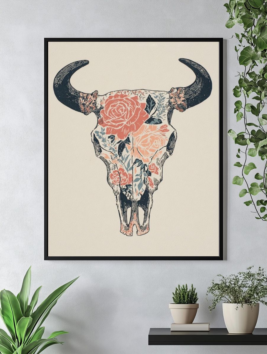 Floral Skull Art Print. — room view 4