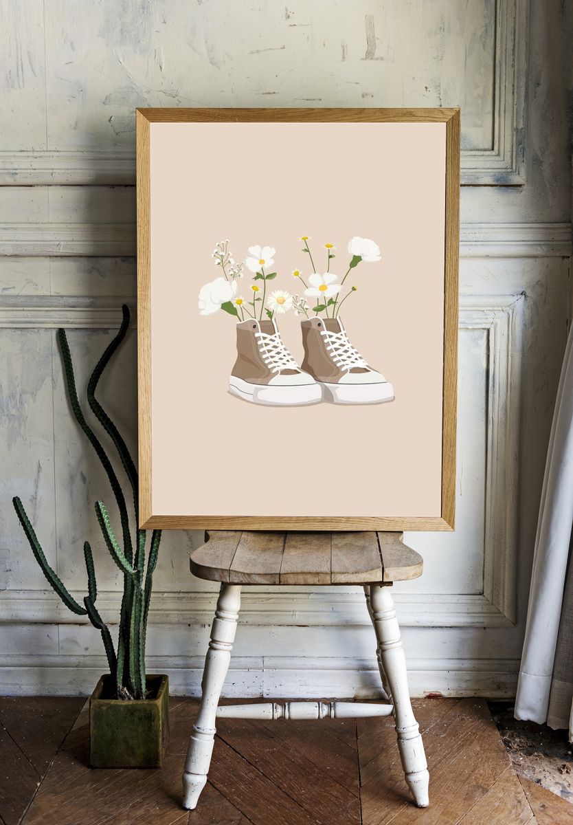 Floral Sneakers Illustration Poster. — room view 1