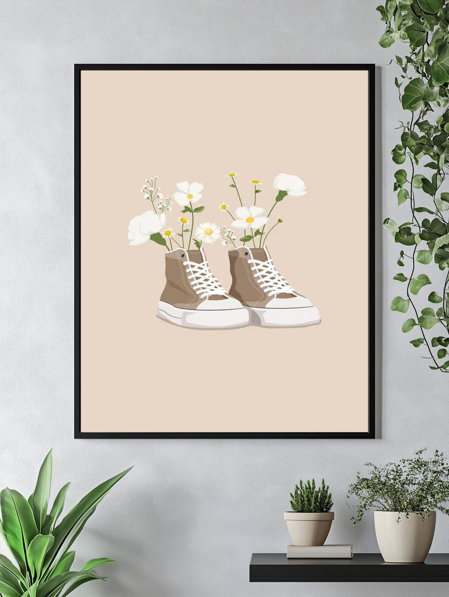 Floral Sneakers Illustration Poster. — room view 4