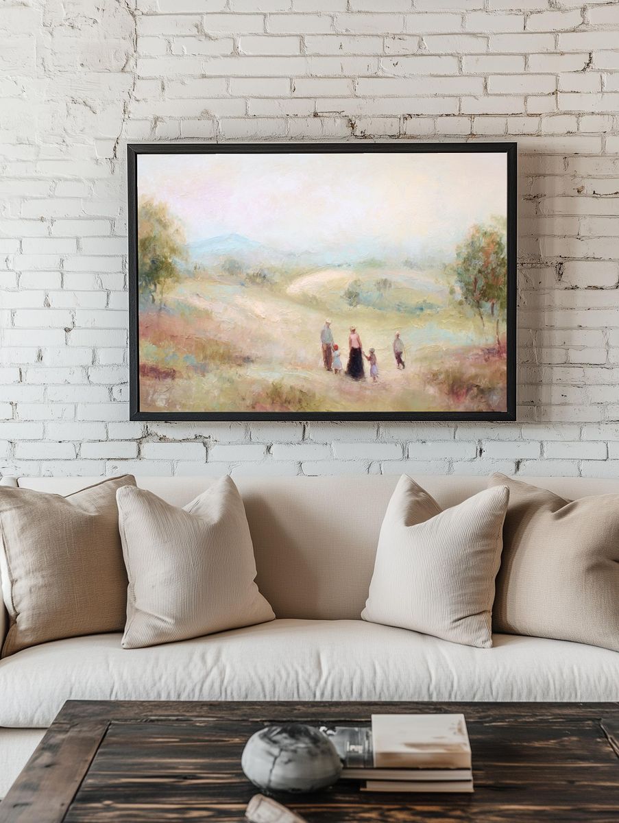 Family Stroll in Pastoral Landscape Poster. — room view 1