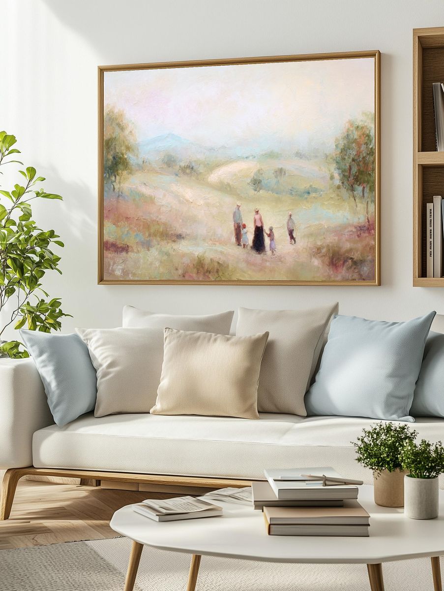 Family Stroll in Pastoral Landscape Poster. — room view 2
