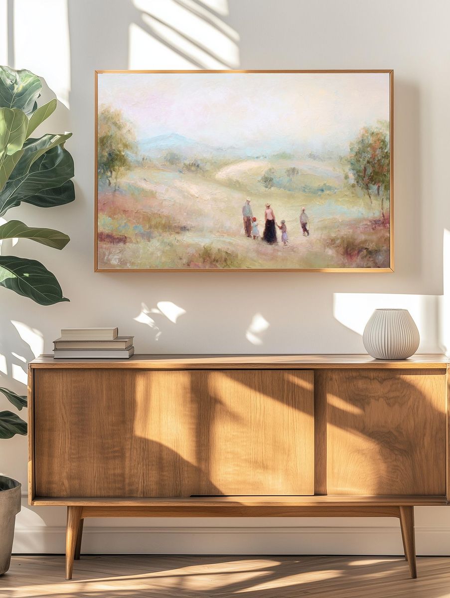 Family Stroll in Pastoral Landscape Poster. — room view 3