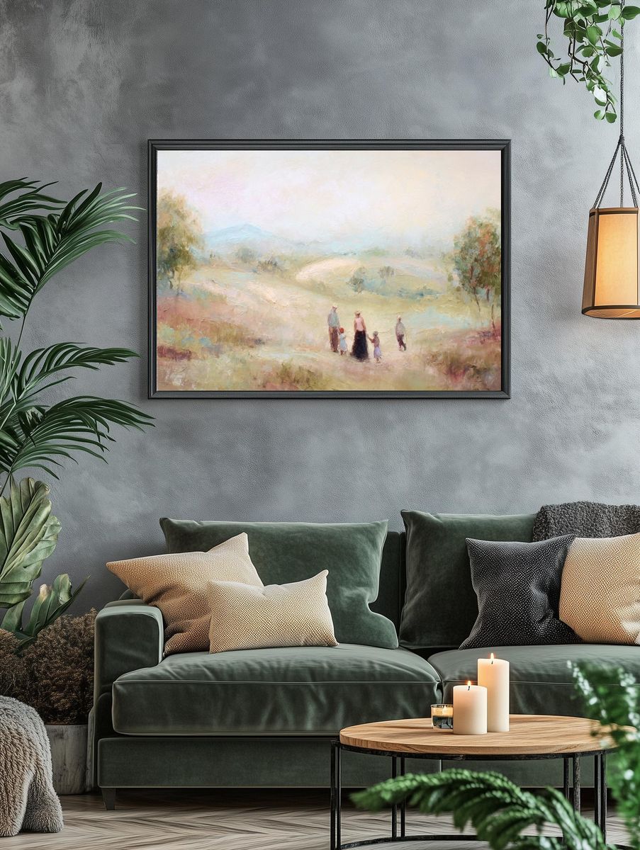 Family Stroll in Pastoral Landscape Poster. — room view 4