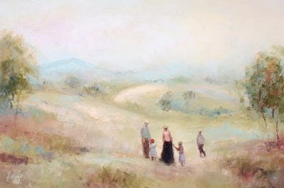 Family Stroll in Pastoral Landscape Poster. poster print