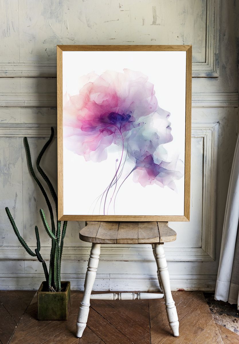 Floral Silhouette — Watercolor Print. — room view 1