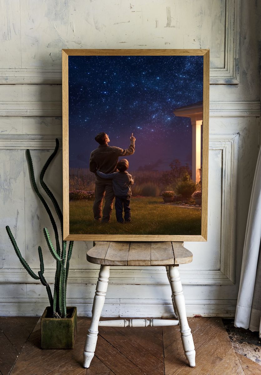 Father and Son Stargazing Poster. — room view 1