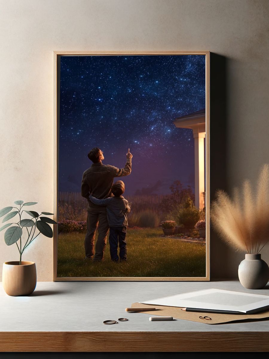 Father and Son Stargazing Poster. — room view 2