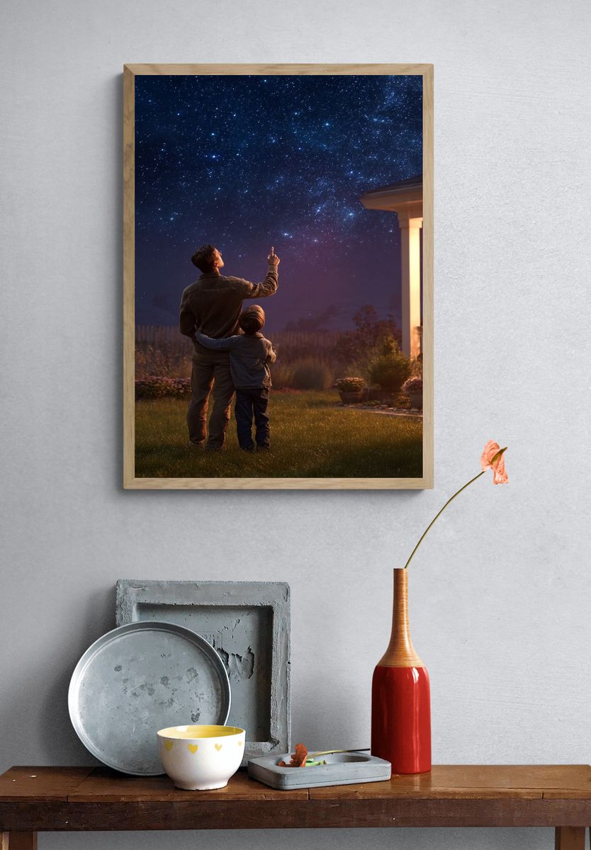 Father and Son Stargazing Poster. — room view 3
