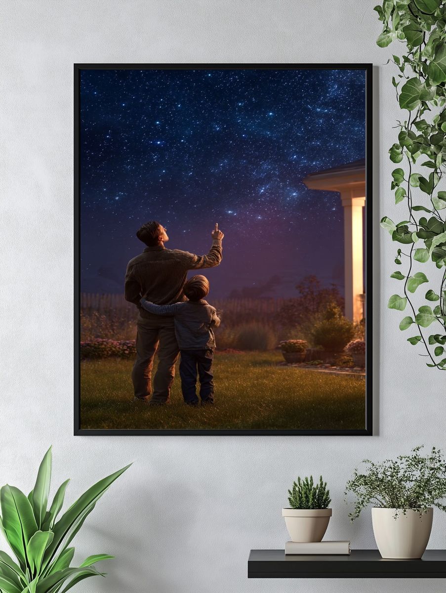 Father and Son Stargazing Poster. — room view 4