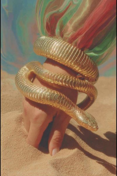 Golden Snake in Sand Surreal Print. poster print