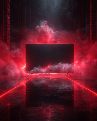 Futuristic TV in Stormy Atmosphere Poster. poster