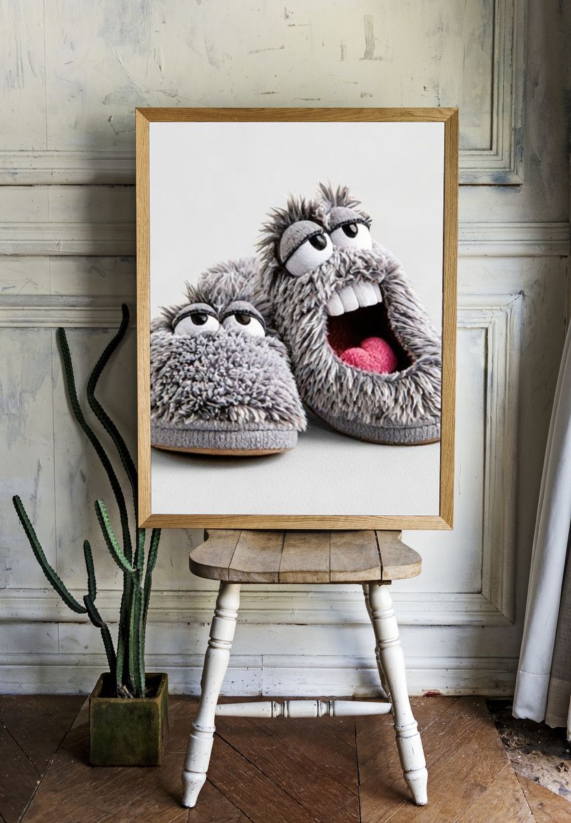 Funny Monster Slippers Poster. room preview
