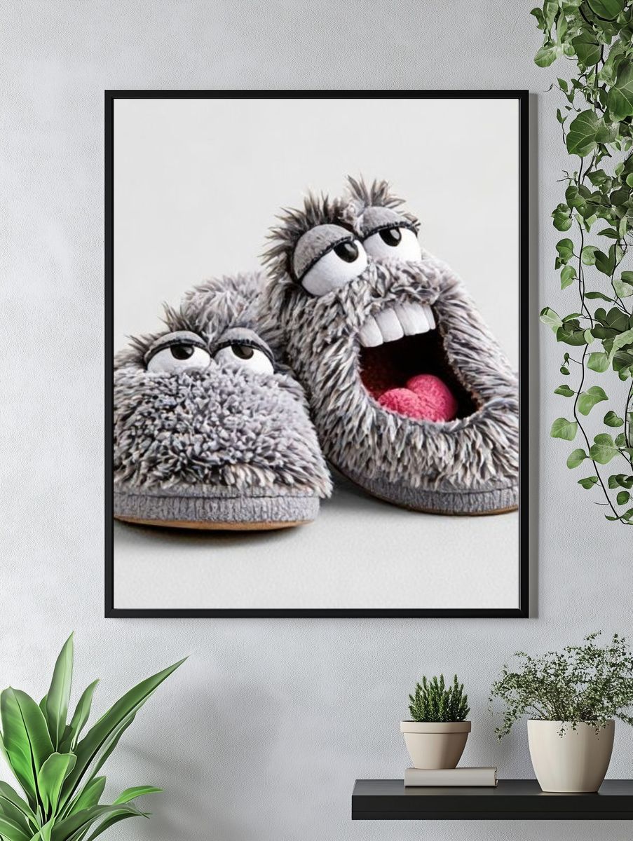 Funny Monster Slippers Poster. — room view 4