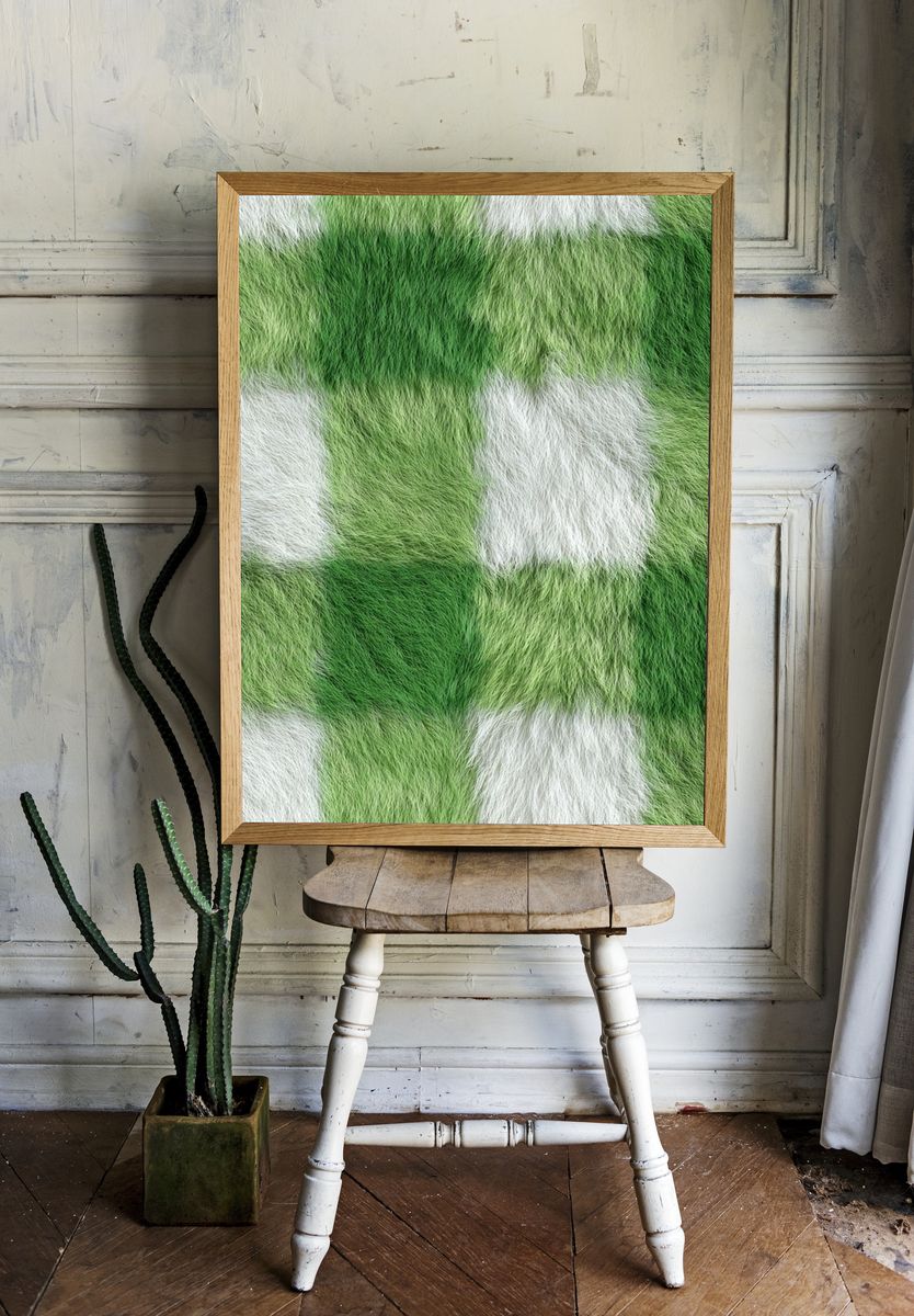 Green and White Fur Texture Poster. — room view 1