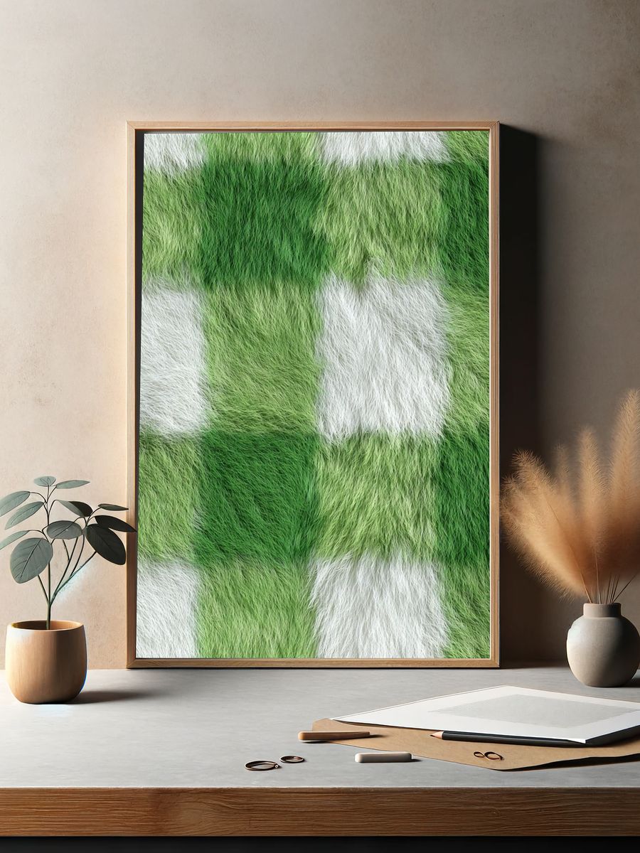 Green and White Fur Texture Poster. — room view 2