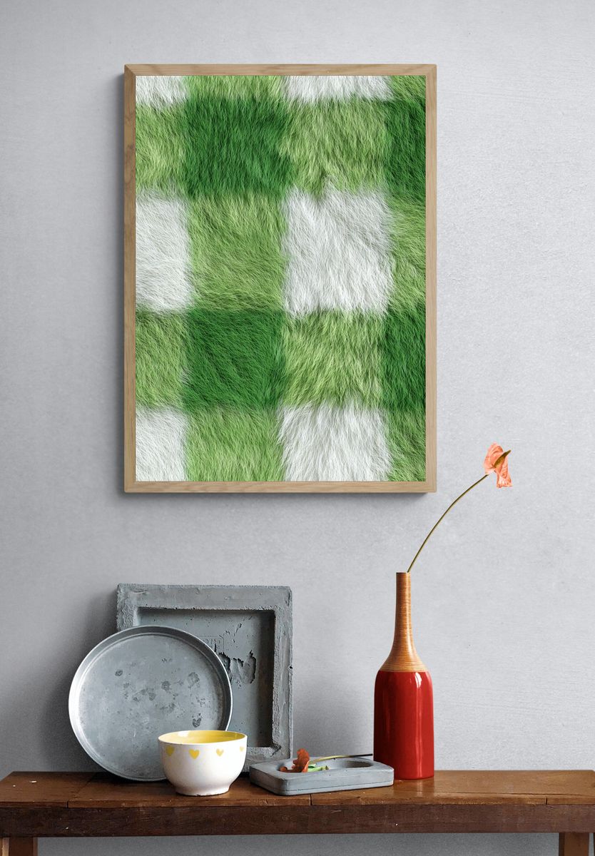 Green and White Fur Texture Poster. — room view 3