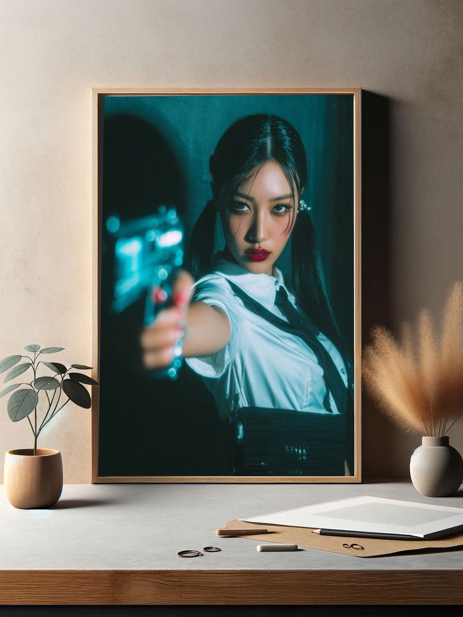 Fierce Woman with Gun — Photography Print. — room view 2