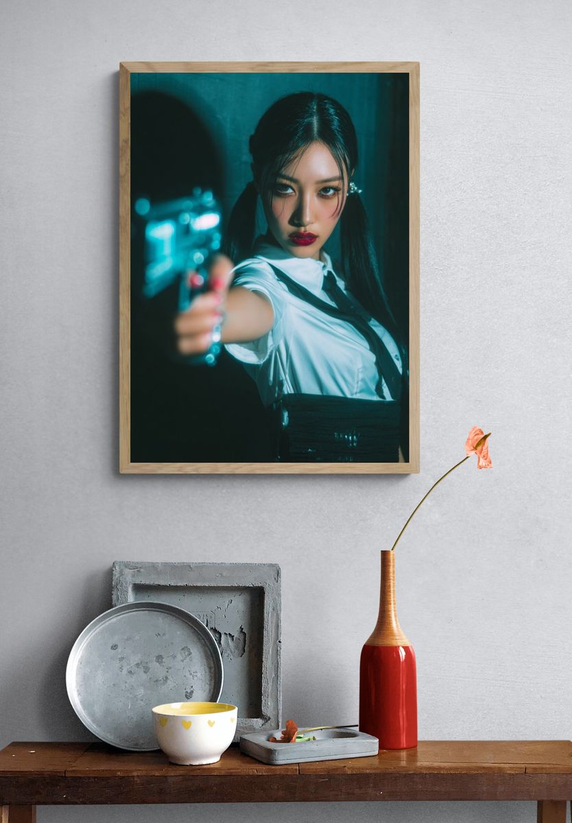 Fierce Woman with Gun — Photography Print. — room view 3