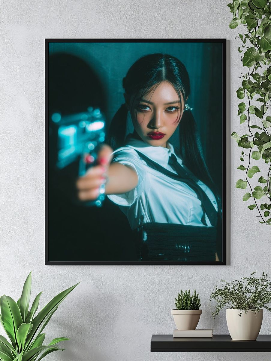 Fierce Woman with Gun — Photography Print. — room view 4