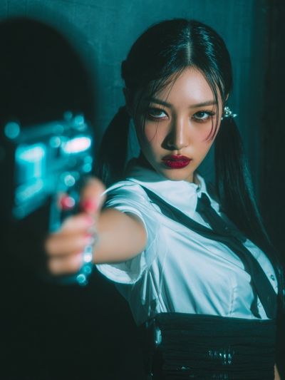 Fierce Woman with Gun — Photography Print. poster