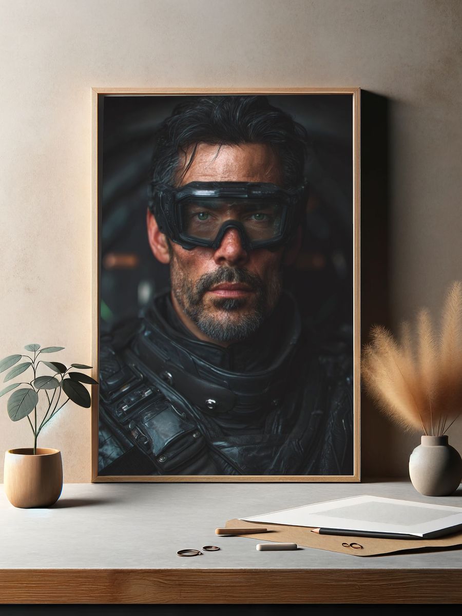 Futuristic Warrior — Portrait Print. — room view 2
