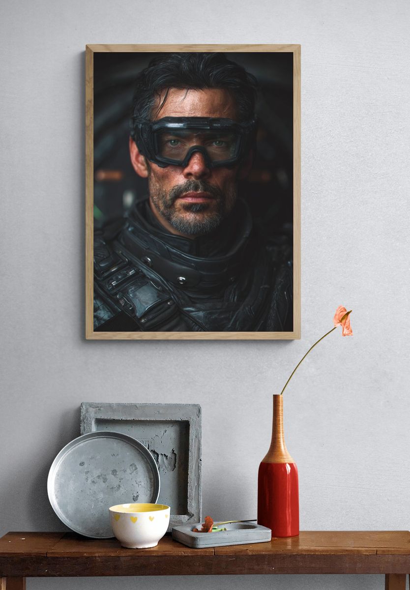 Futuristic Warrior — Portrait Print. — room view 3