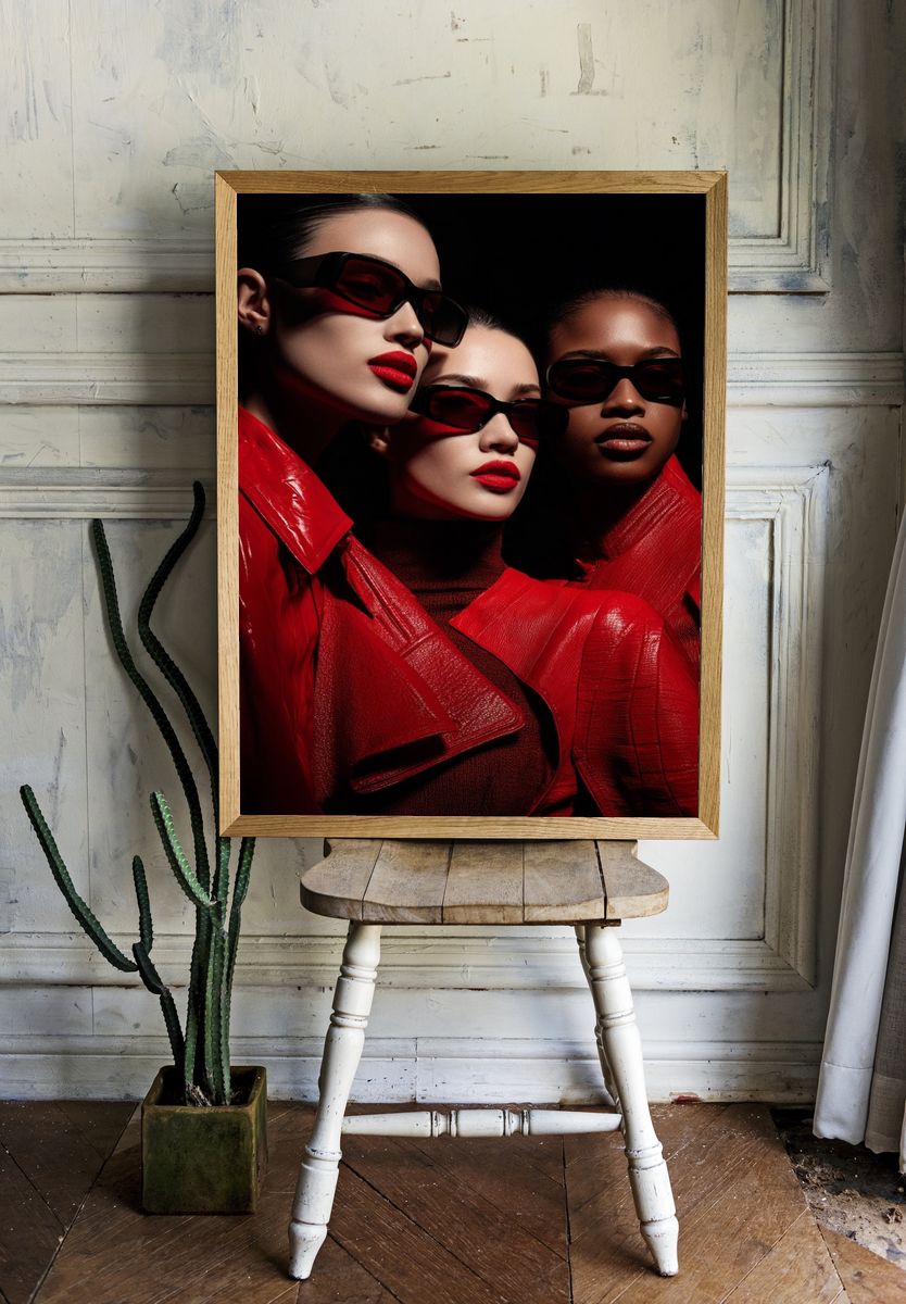 Fashionable Women in Red — Photography Print room preview