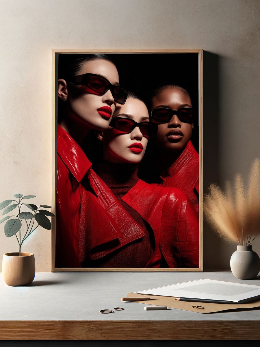 Fashionable Women in Red — Photography Print. — room view 2