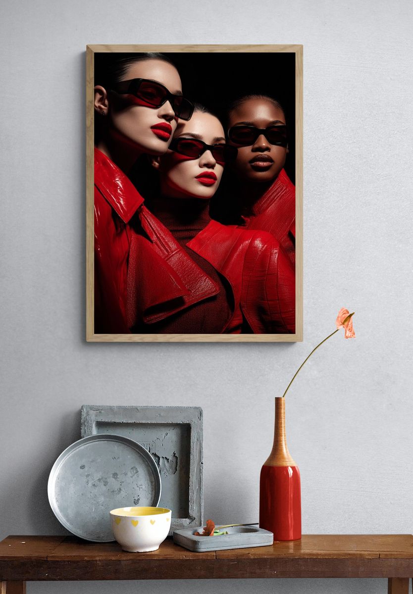 Fashionable Women in Red — Photography Print. — room view 3