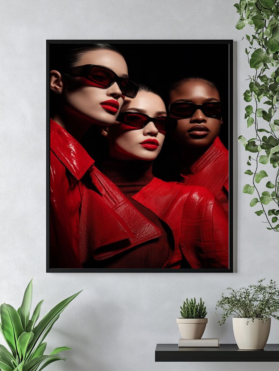 Fashionable Women in Red — Photography Print. — room view 4