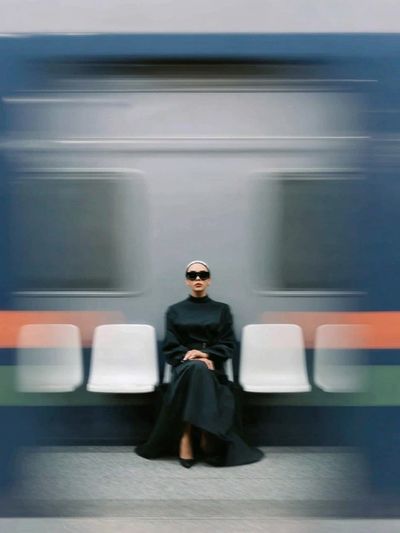 Fashionable Woman in Subway — Photography Print. poster print