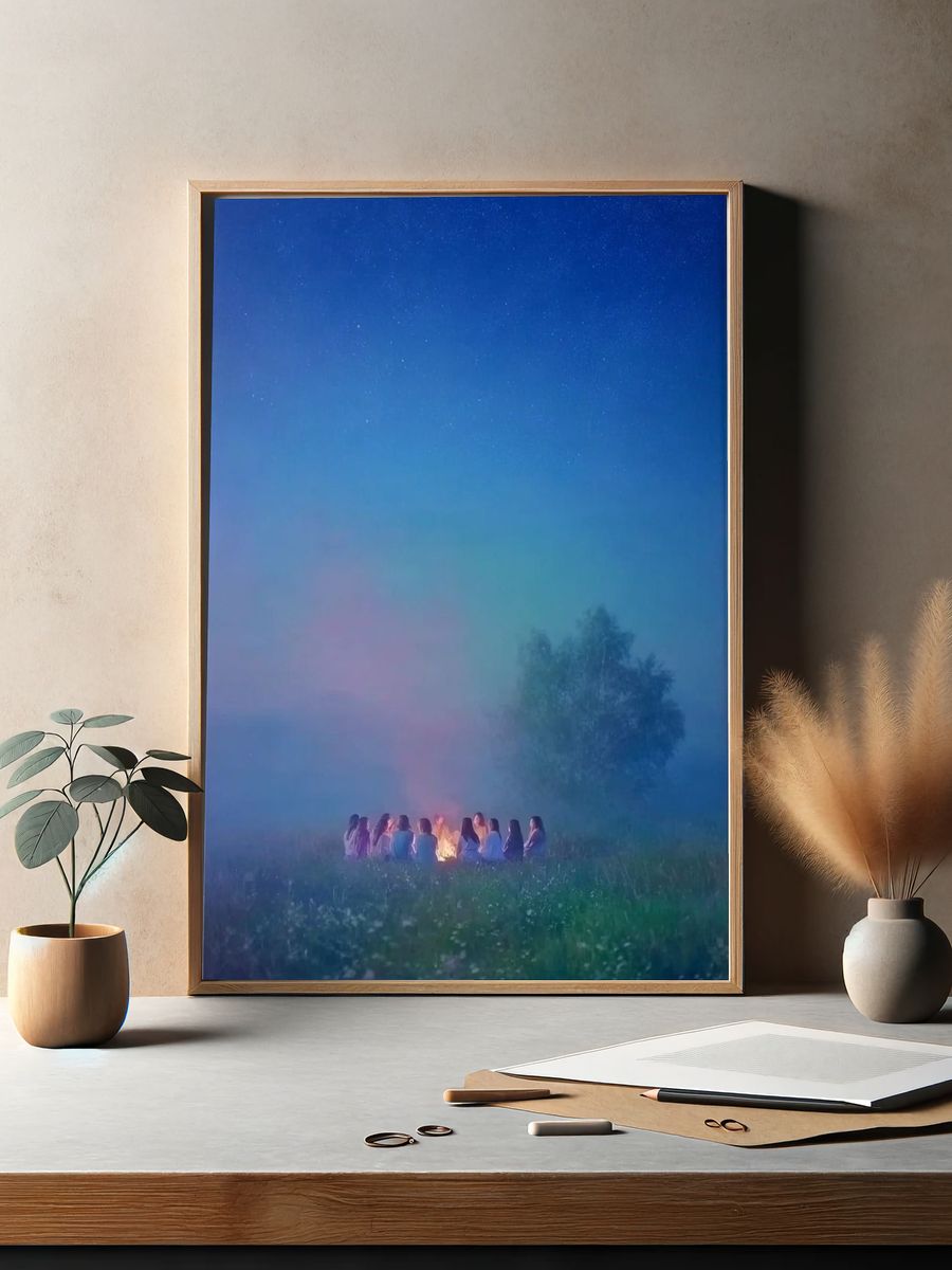Gathering Around the Fire — Fine Art Print. — room view 2