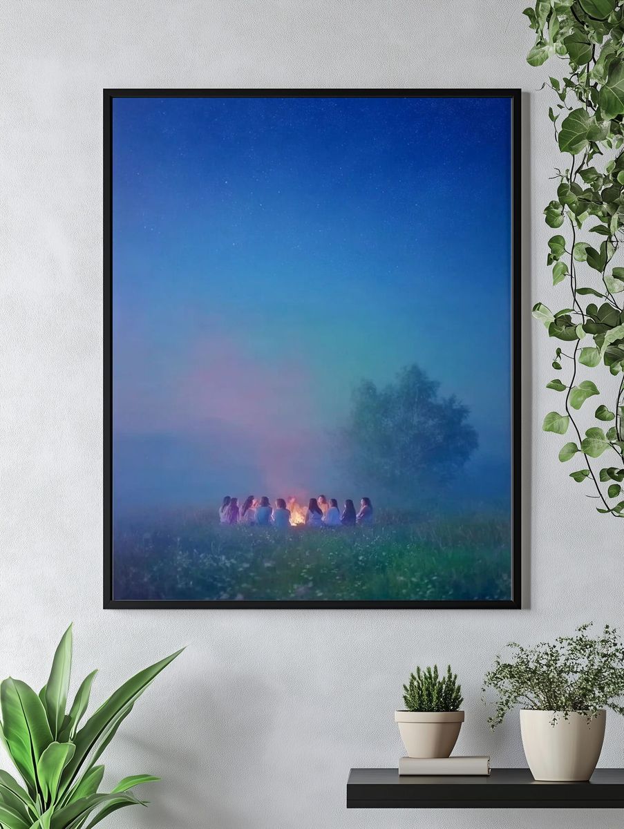 Gathering Around the Fire — Fine Art Print. — room view 4