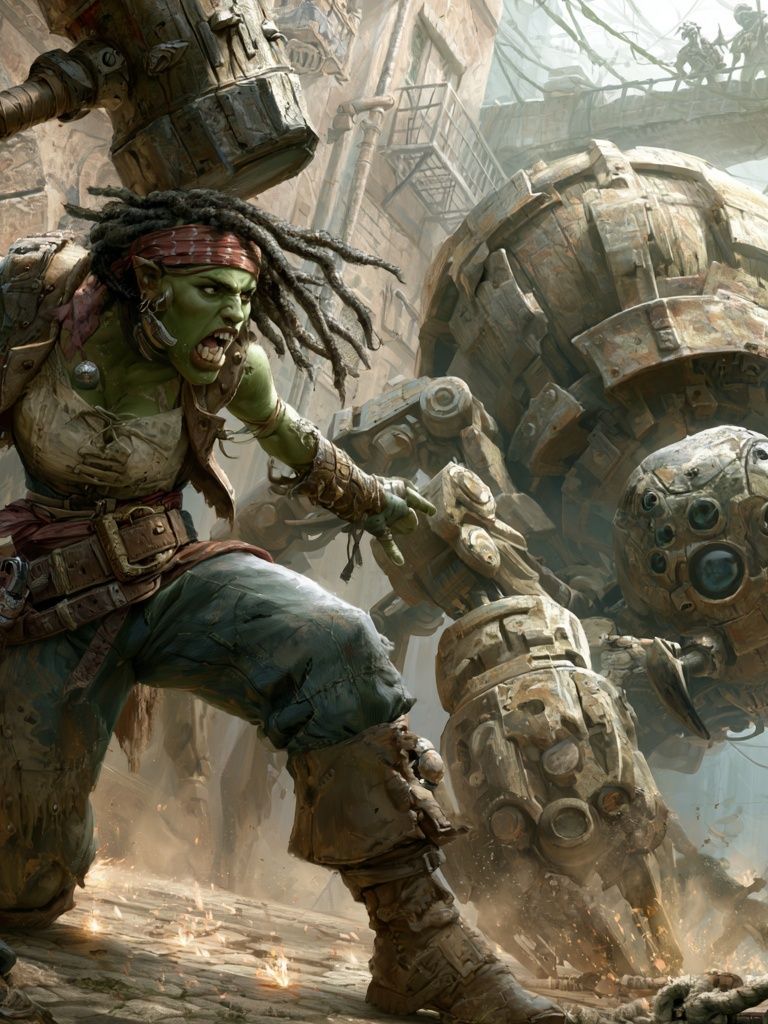 Orc Warrior Mech Battle Print. poster detail
